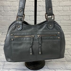 Great American Leather Works gray shoulder bag Snap Zip closure pockets